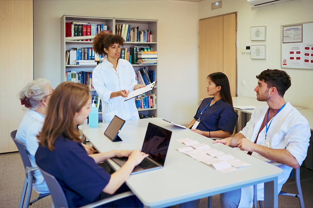EMOA instructor teaching medical terminology in a classroom